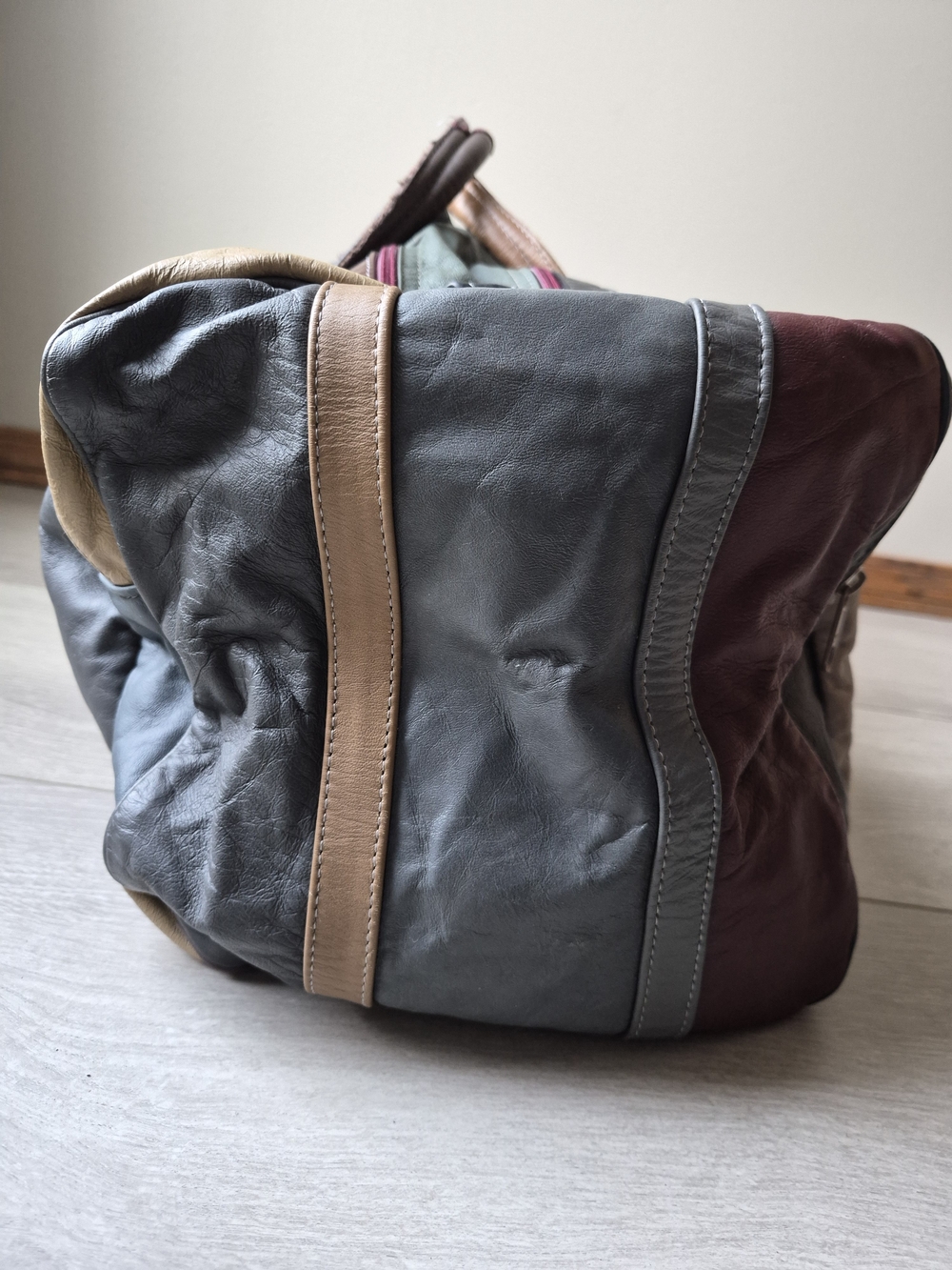 Vintage Mexican Patchwork Leather Duffel Bag Large Weekender Carry On - Picture 5 of 8